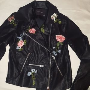 Floral leather jacket